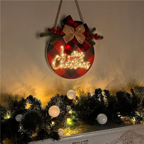 [ Lighted & Timer ] Merry Christmas Wreath Sign w/ Lights for Front Door - Picture 2 of 6